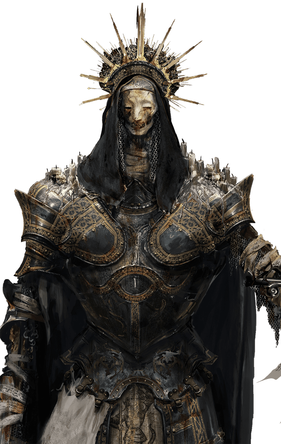 A Holy warrior clad in battle worn armour wearing an iron halo to symbolize his faith in the world of The Lords of the Fallen